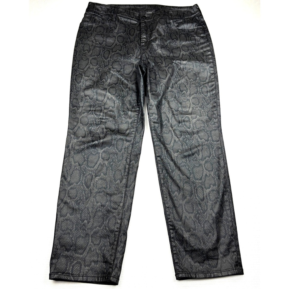 Chicos Jeans Womens 2.5 14 Black Coated Snakeskin So Slimming Ankle Pants 2.5R